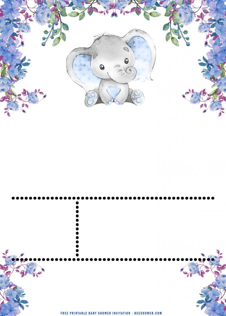 Free Printable Cute Baby Elephant Baby Shower Invitation Templates With Floral and Pure White Background