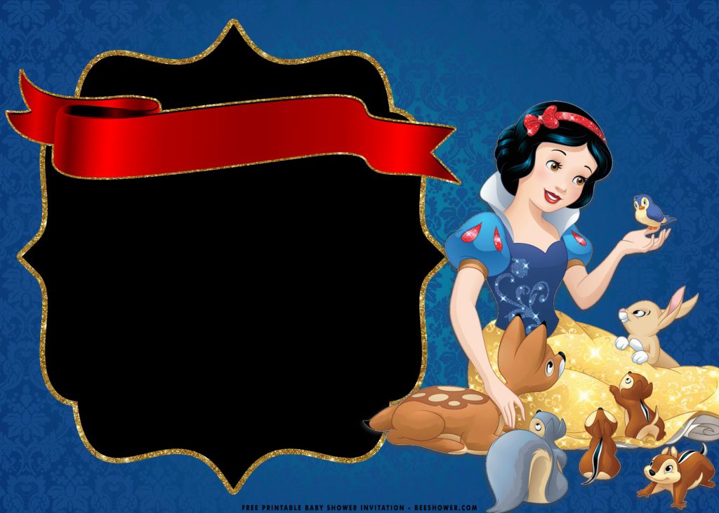 Free Printable Vintage Snow White Invitation Templates With Disney and Squirrel
