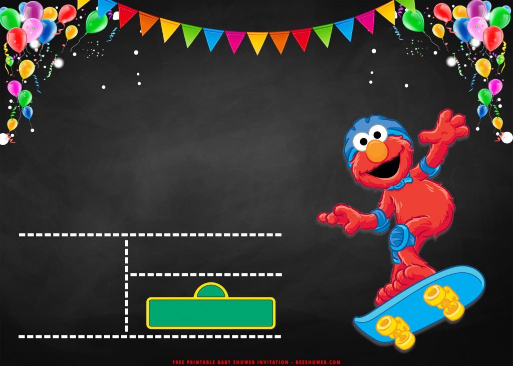 Free Printable Sesame Street Elmo Invitation Templates With Balloons and Confetti