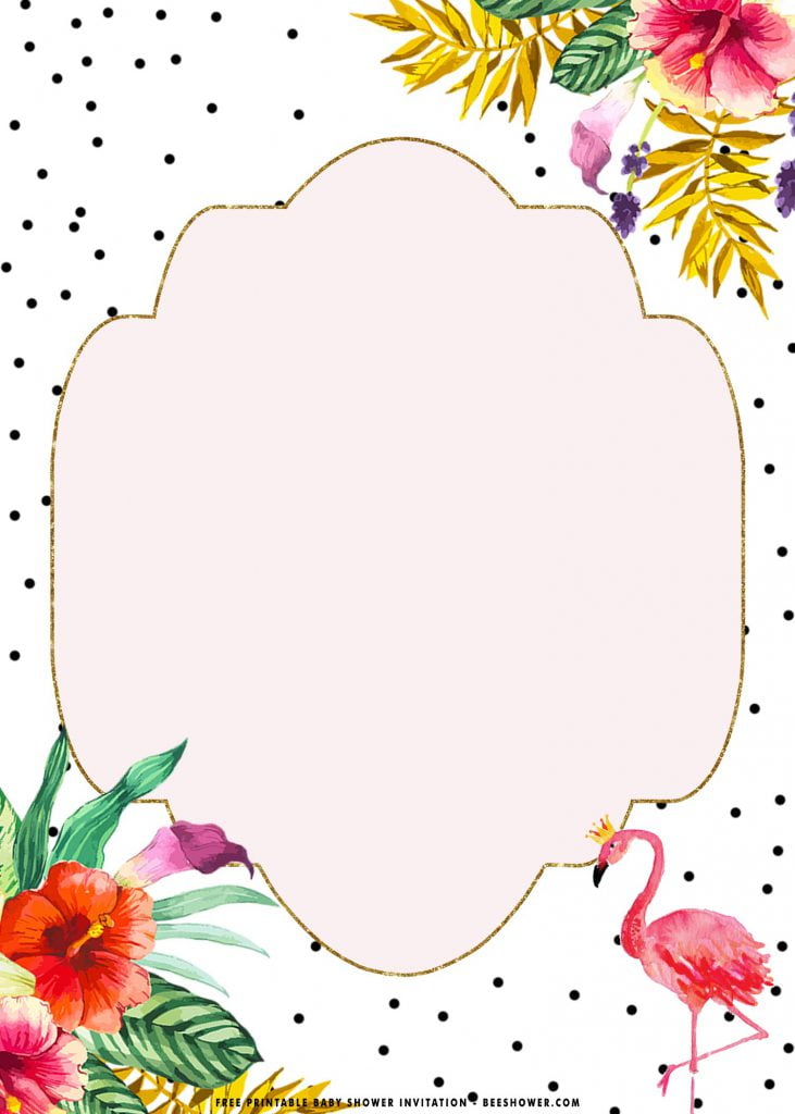 Free Printable Tropical Flamingo Birthday Invitation Templates With Fancy Flowers and Leaves