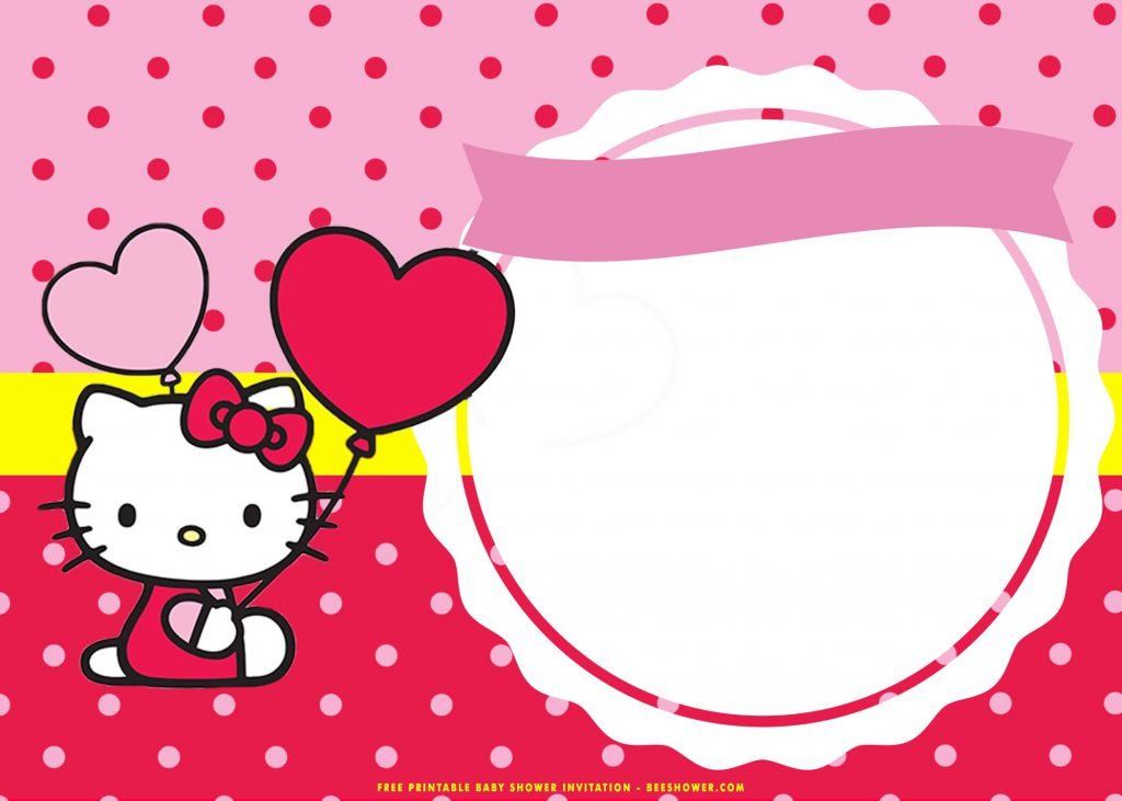 Free Printable Cute Hello Kitty Invitations Templates With Landscape and Balloons
