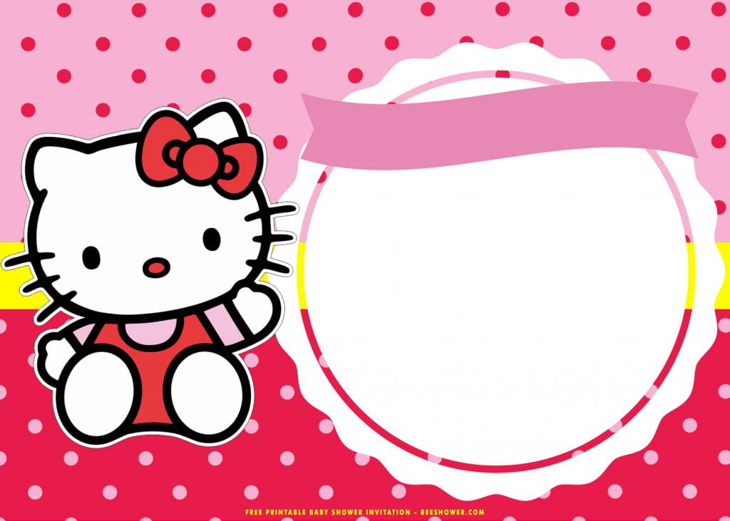 Free Printable Cute Hello Kitty Invitations Templates With Say Hello and Text Box