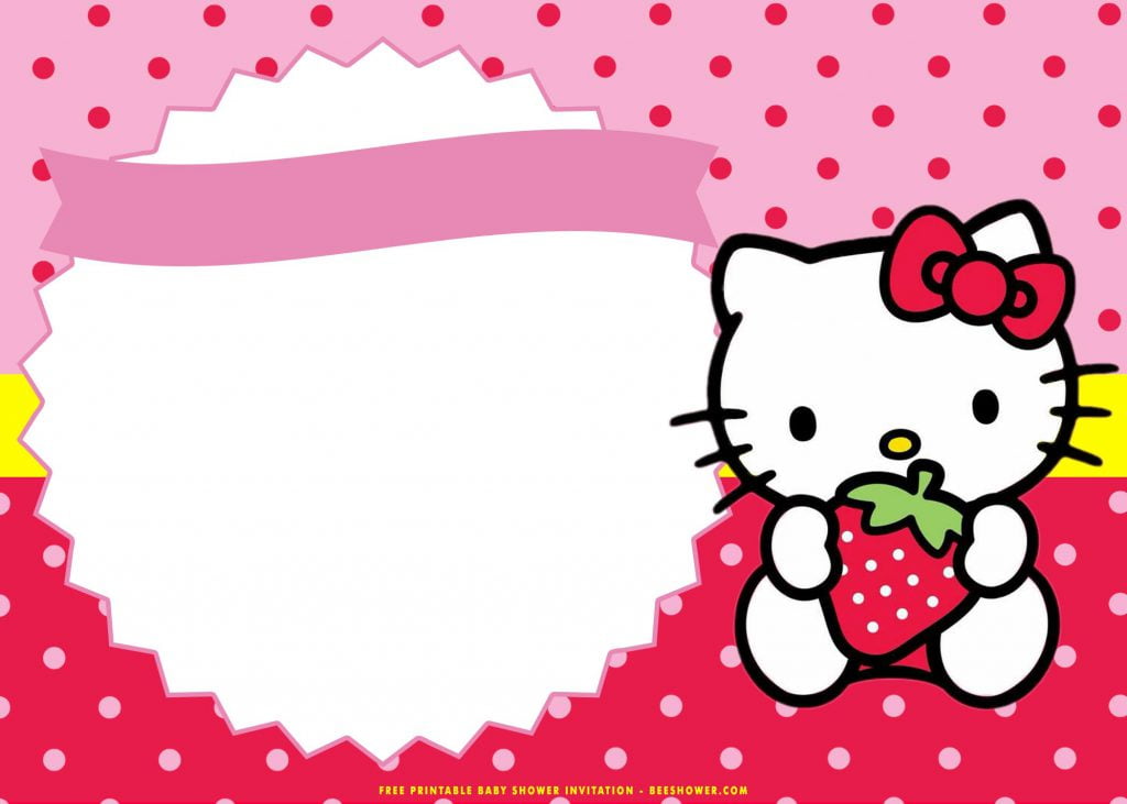 Free Printable Cute Hello Kitty Invitations Templates With Strawberry in hand