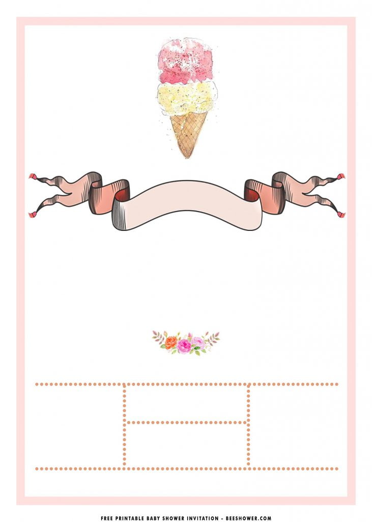 Free Printable Ice Cream Party Invitation Templates With Classy Banner and Pink Frame Border Design