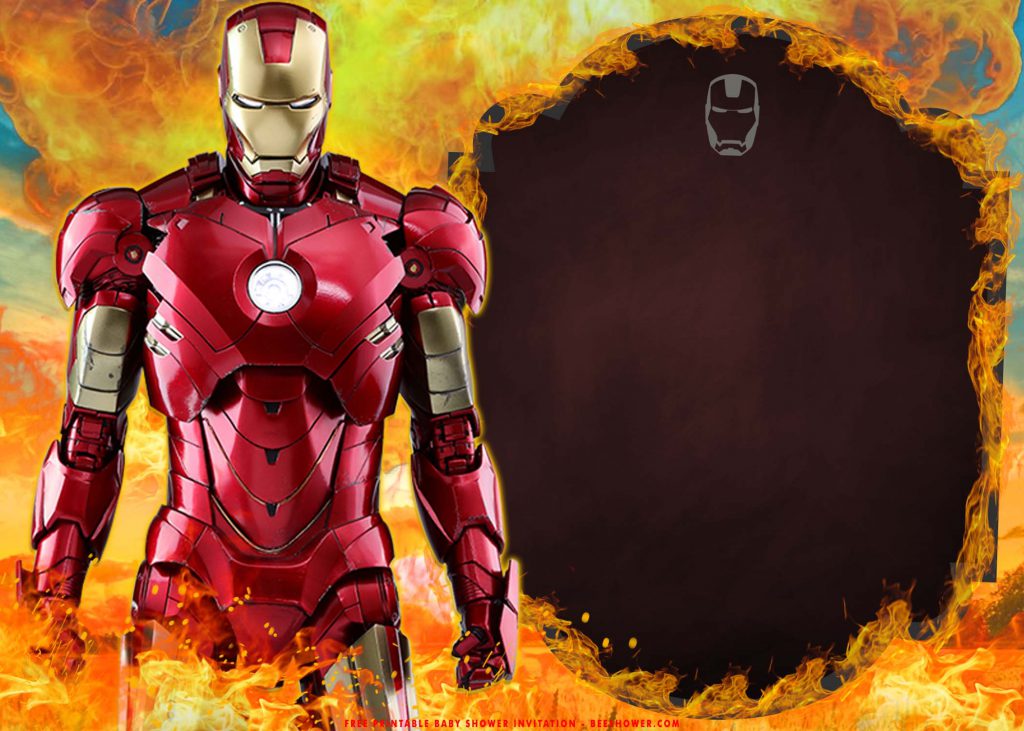 Free Printable Iron Man In Flame Birthday Invitation Templates With Full Body Armor