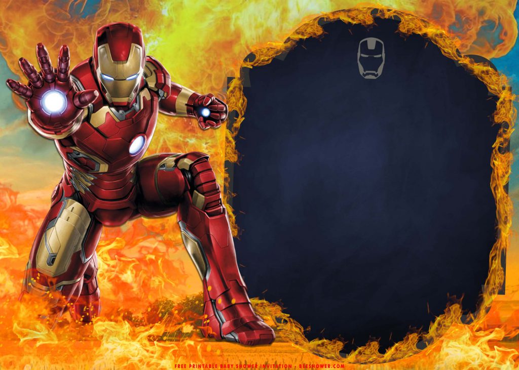 Free Printable Iron Man In Flame Birthday Invitation Templates With Mark XLIV 46 Suit