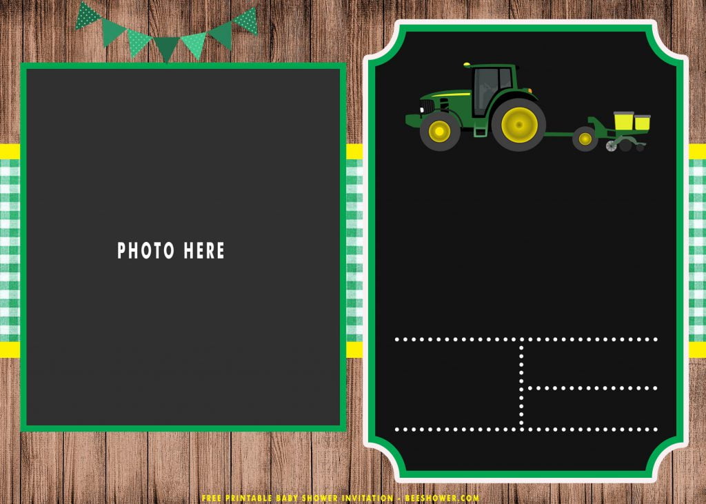 Free Printable Cute Tractor Baby Shower Invitation Templates With Photo Frame and Portrait Orientation