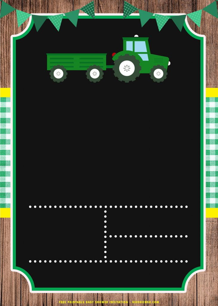 Free Printable Cute Tractor Baby Shower Invitation Templates With John Deere Tractor and Red Table Cloth