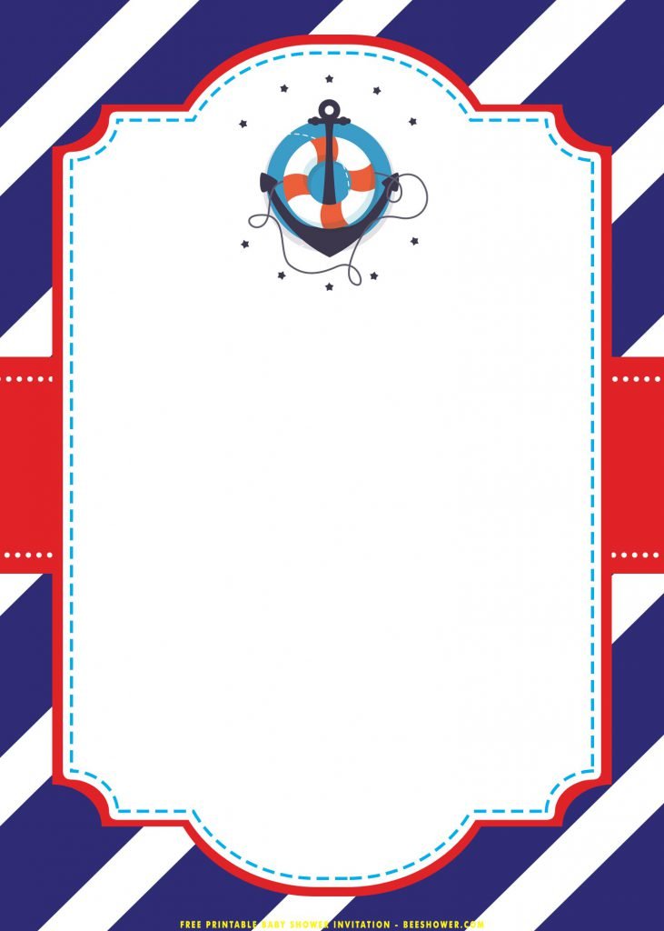 Free Printable Nautical Baby Shower Invitation Templates With Life Vest and Space For Party Details