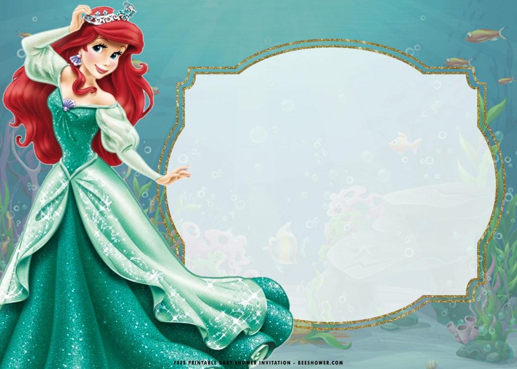 Free Printable Ariel The Little Mermaid Invitation Templates With Adorable Poses and Fish