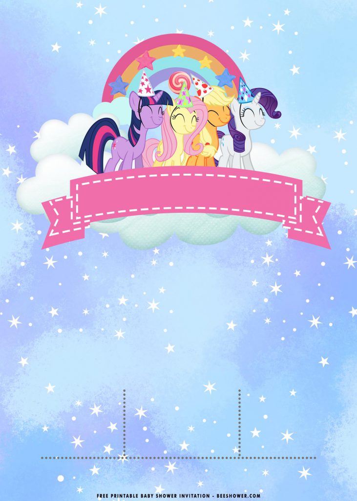 Free Printable Rainbow Little Pony Invitation Templates With Fluffy Clouds and Portrait Orientation