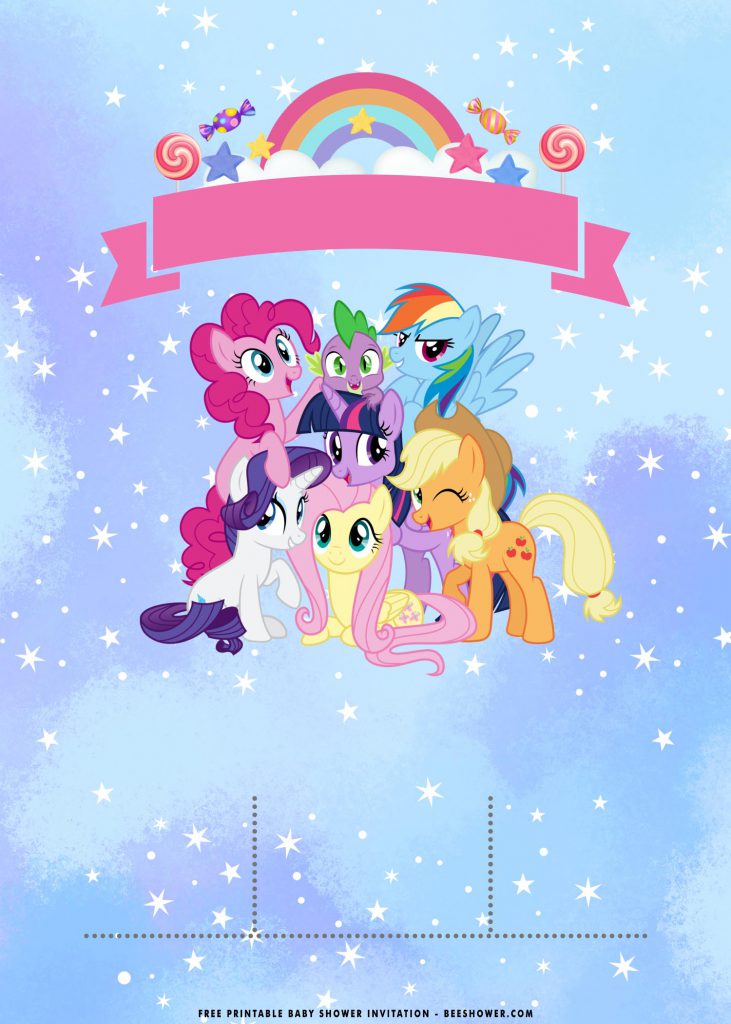 Free Printable Rainbow Little Pony Invitation Templates With Stars and Pink Banner