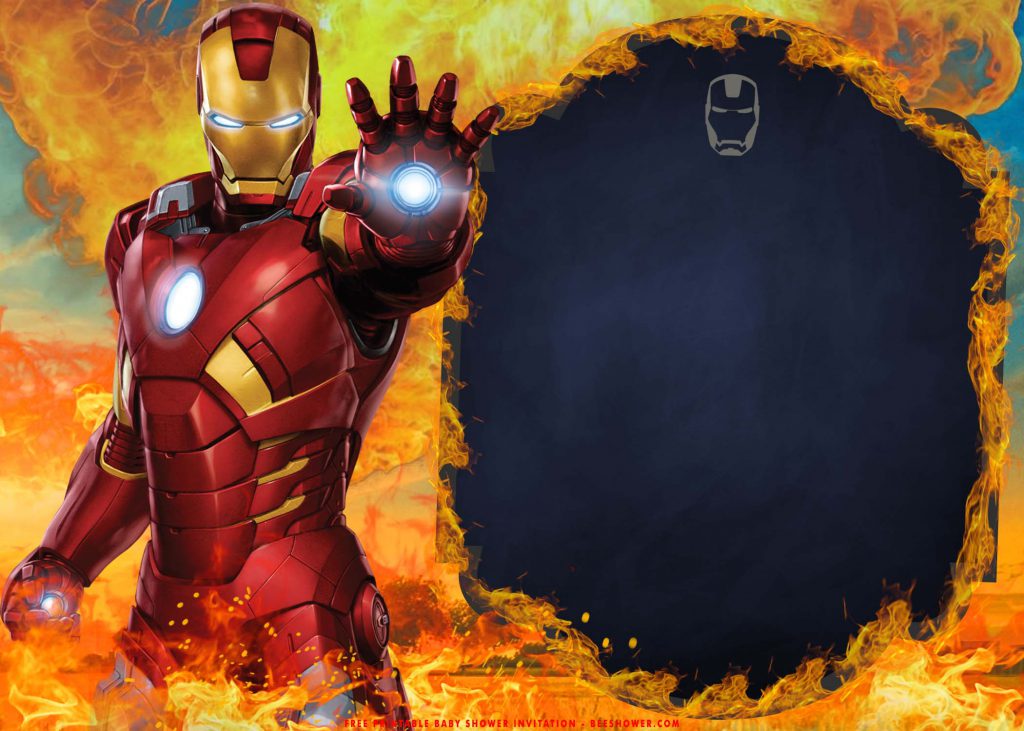 Free Printable Iron Man In Flame Birthday Invitation Templates With Flame Border and Blackboard Design