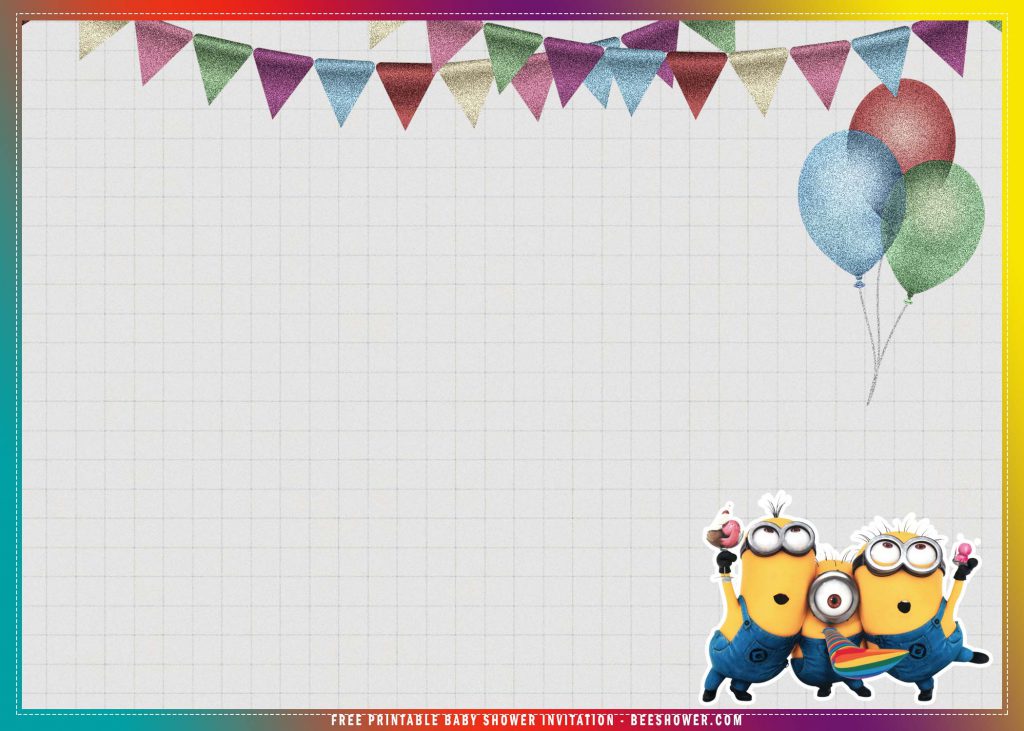 Free Printable Minion Despicable Me Baby Shower Invitation Templates With Rainbow Border
