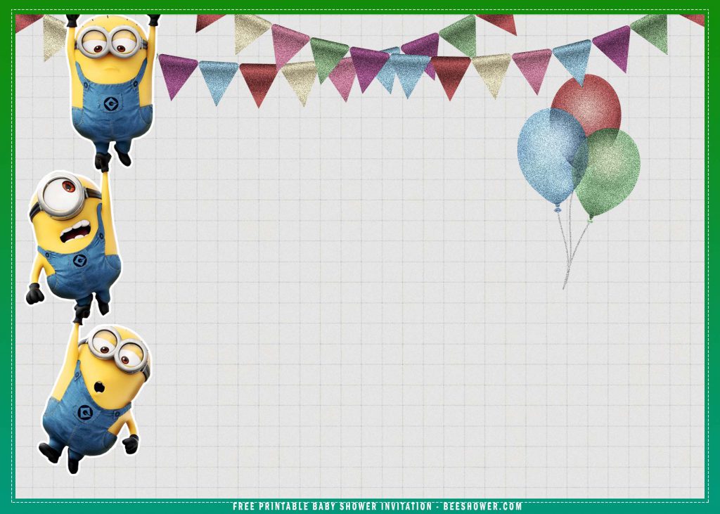 Free Printable Minion Despicable Me Baby Shower Invitation Templates With Minion Hanging Up on Border