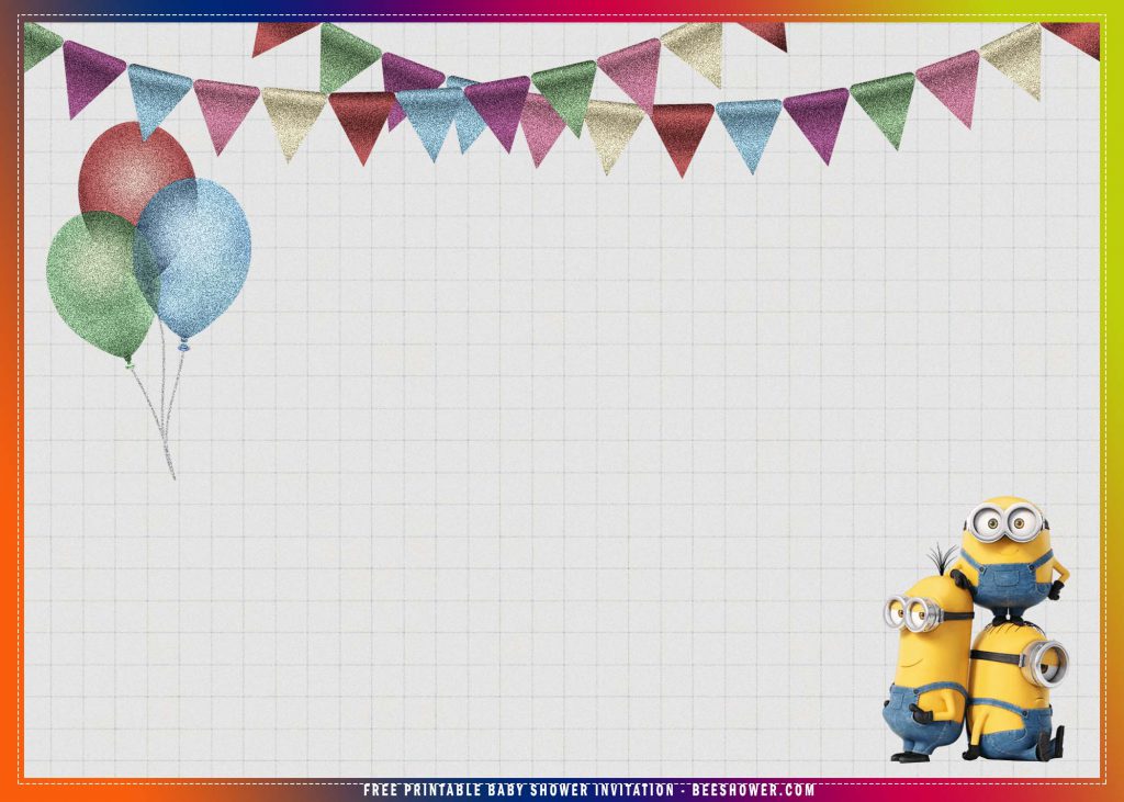 Free Printable Minion Despicable Me Baby Shower Invitation Templates With Fine Grid of Graph Paper Background