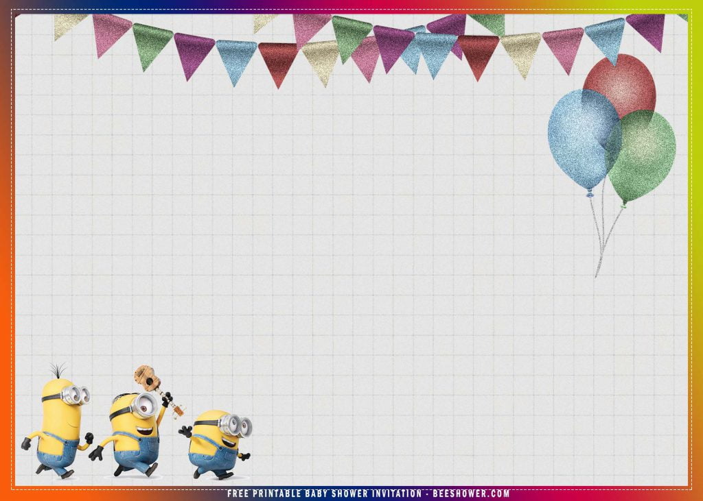 Free Printable Minion Despicable Me Baby Shower Invitation Templates With Guitar and Balloons