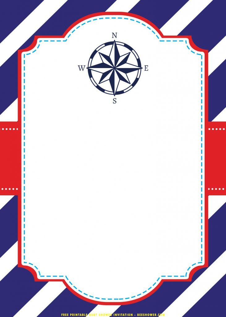 Free Printable Nautical Baby Shower Invitation Templates With Nautical Compass and Red Accent