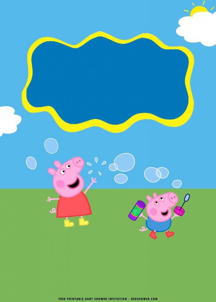 Free Printable Peppa Pig Baby Shower Invitation Templates With Bubbles Photo Frame and Cute Pig