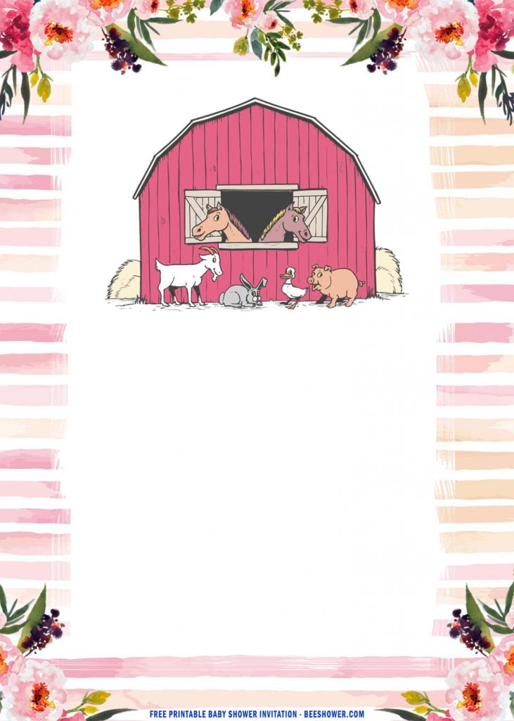 Free Printable Floral Farm And Barn Baby Shower Invitation Templates With Barnyard House and Dusty Style