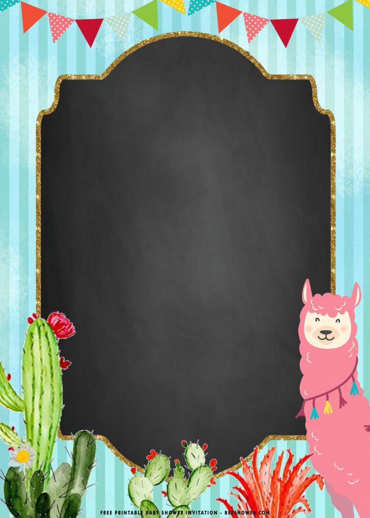 Free Printable Pink Llama Baby Shower Invitation Templates With Portrait and Cactus 