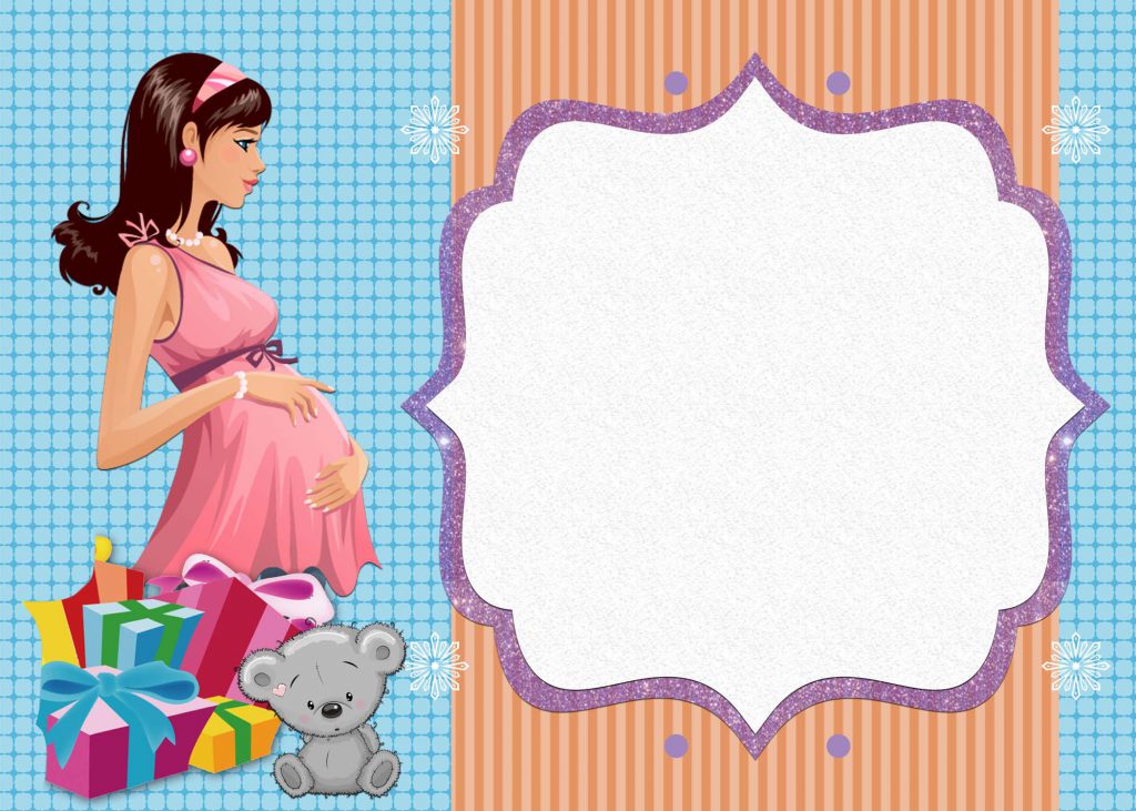 Free Printable Coed Baby Shower Invitation Templates With Pregnant Women and Cute Teddy Bear Doll
