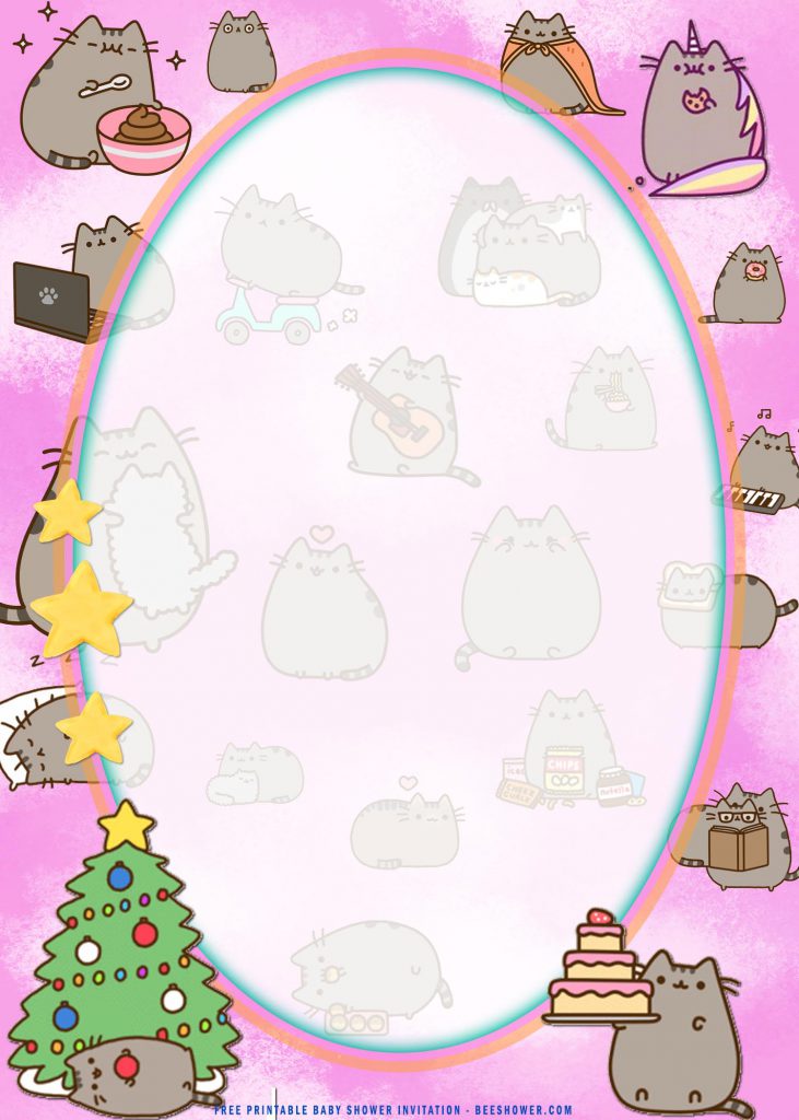 Free Printable Pusheen Baby Shower Invitation Templates With Christmas Tree