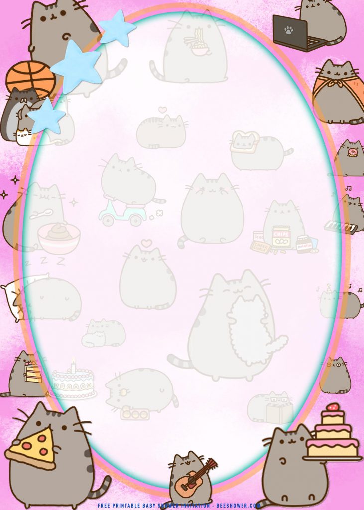 Free Printable Pusheen Baby Shower Invitation Templates With Portrait Design and Text Frame