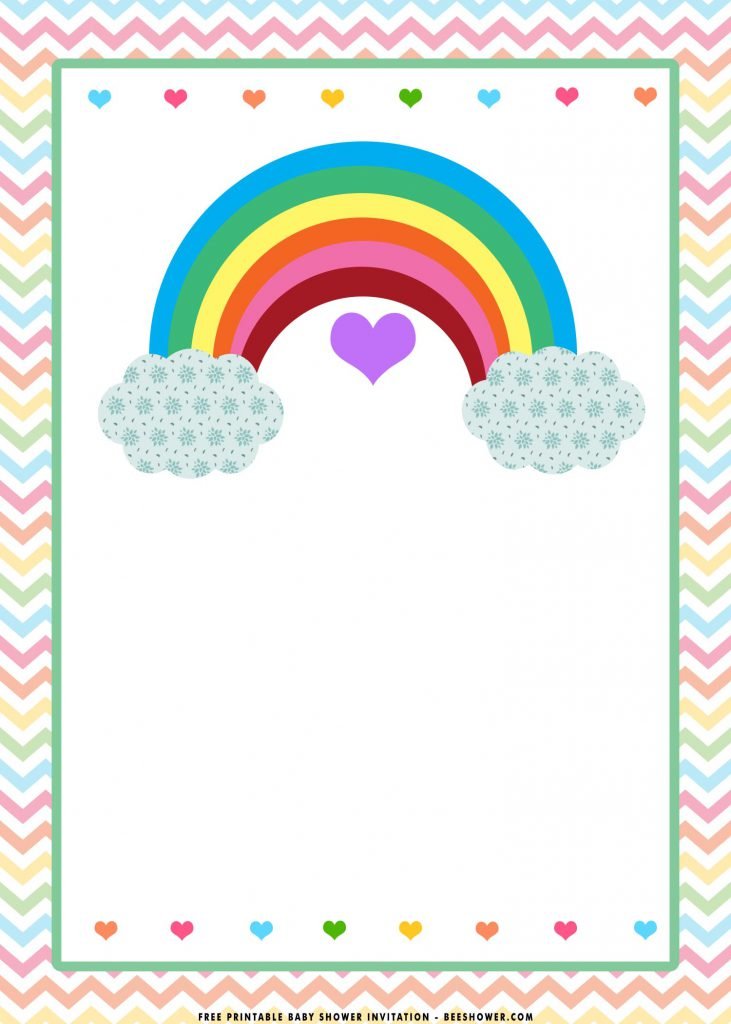 Rainbow Birthday Invitation Templates Fluffy Clouds and Love Sign