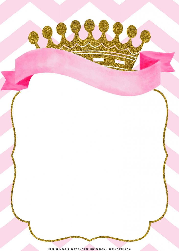 Free Printable Royal Princess Baby Shower Invitation Templates With Queen Crown and Zig-zag Pattern