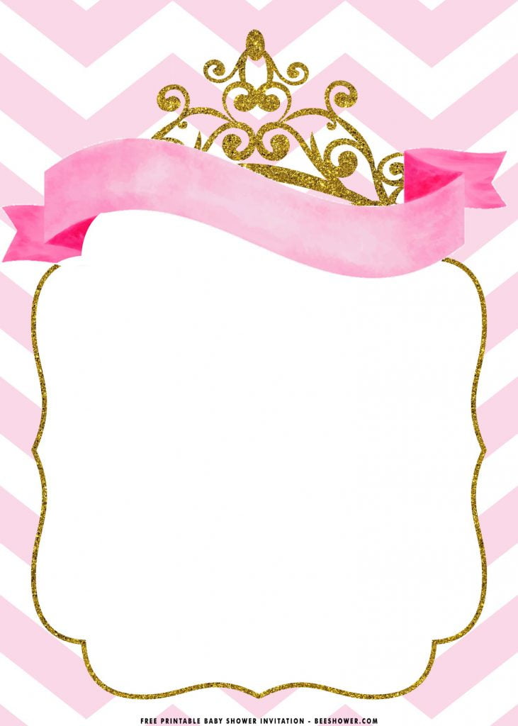 Free Printable Royal Princess Baby Shower Invitation Templates With Pink Wave and Ribbon