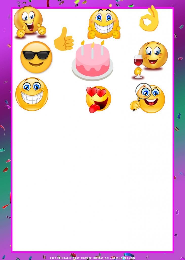 Free Printable Emoji Birthday Invitation Templates With Rainbow Background and White Colored Text Box