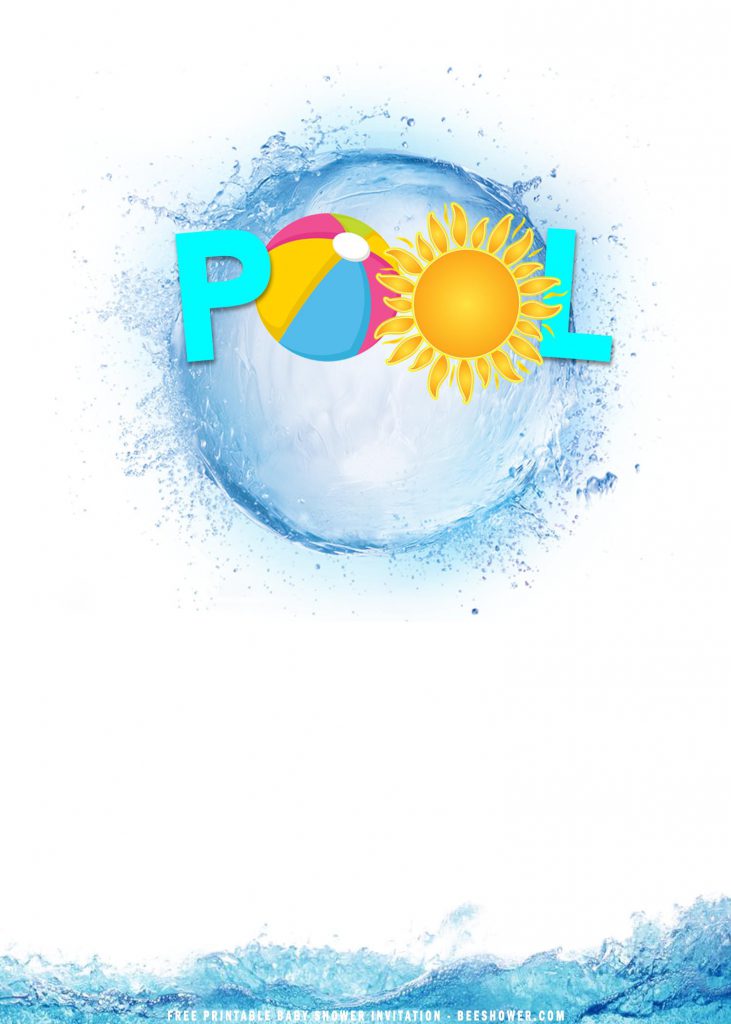 Free Printable Summer Pool Birthday Party Invitation Templates With Stunning Waves and Spherical Design