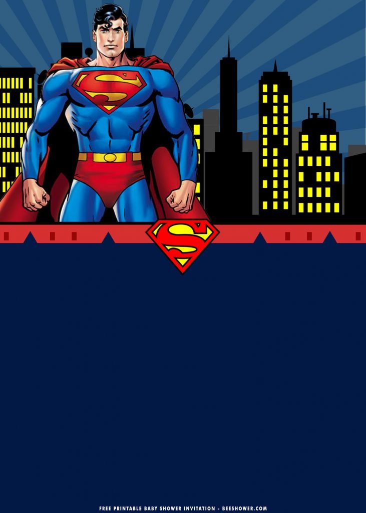 Free Printable Superman Birthday Invitation Templates With Building and Superman Suit