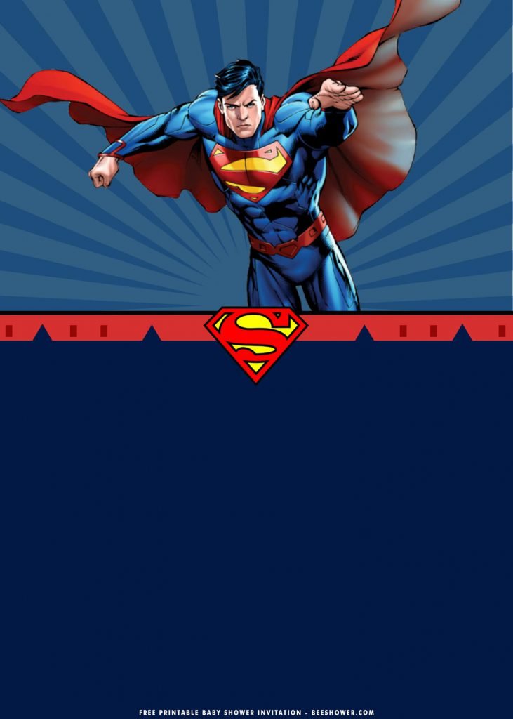 Free Printable Superman Birthday Invitation Templates With Sun Rays Background and Superman Logo