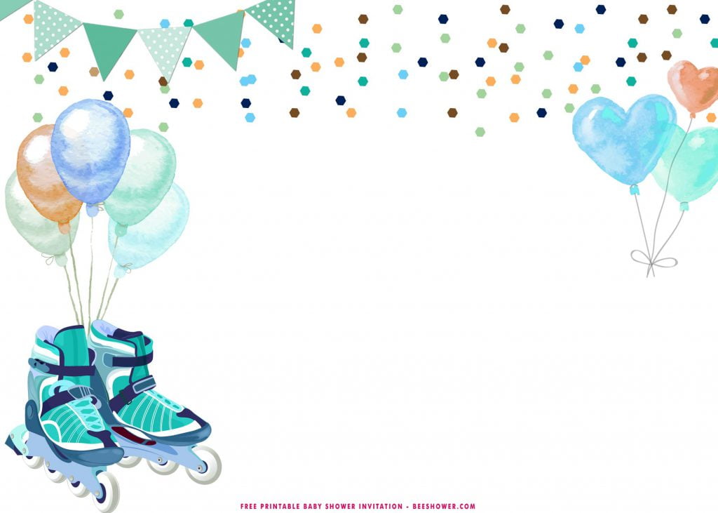 Free Printable Roller Skating Baby Shower Invitation Templates With Tosca Skates and Confetti