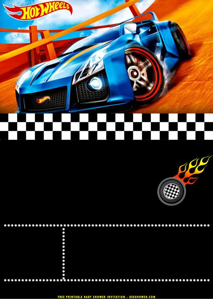 Free Printable Hot Wheel Invitation Templates With Drifting Car and Black Background