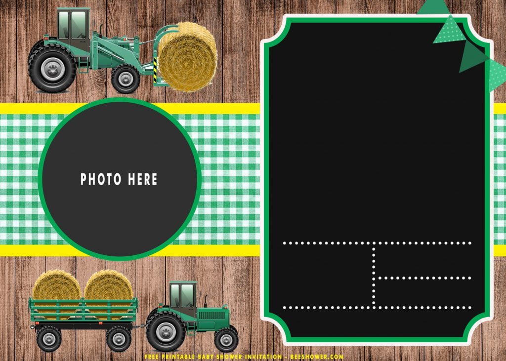 Free Printable Cute Tractor Baby Shower Invitation Templates With Farm Tractor and Bunting Banner