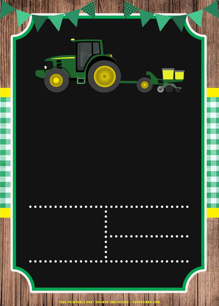 Free Printable Cute Tractor Baby Shower Invitation Templates With Blackboard and Dot Lines