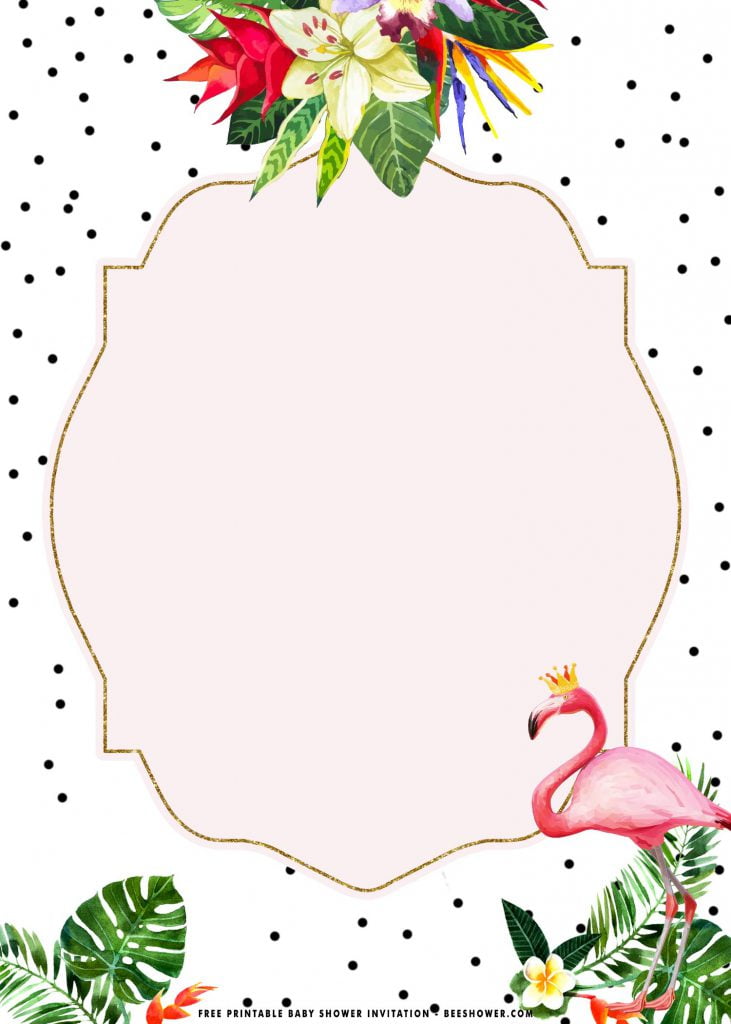 Free Printable Tropical Flamingo Birthday Invitation Templates With Adorable Pink Flamingo and Green Leaves
