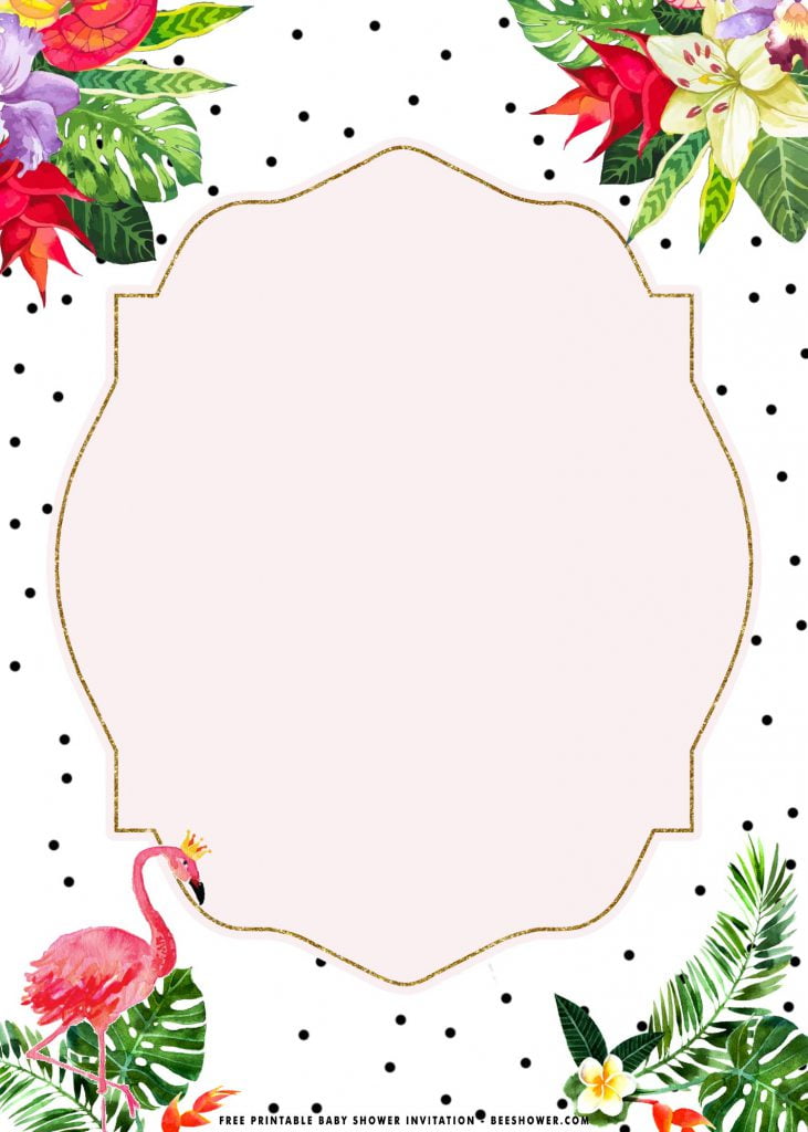Free Printable Tropical Flamingo Birthday Invitation Templates With Polka dot background and Portrait Orientation