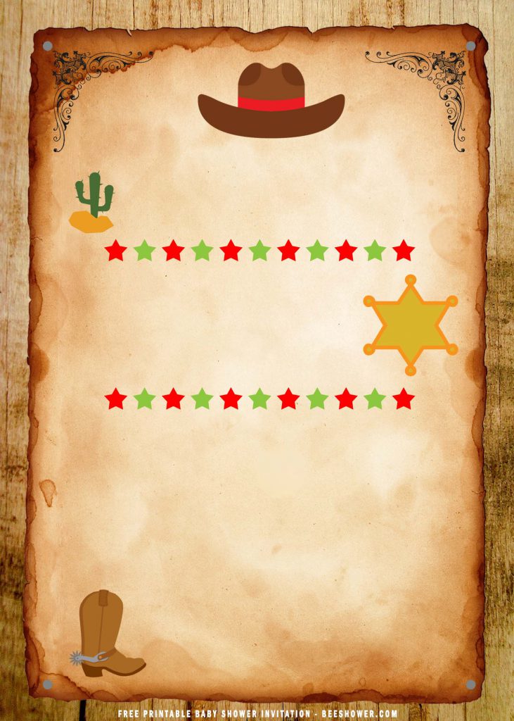 Free Printable Wild West Party Invitation Templates With Cactus Jack and Rustic Paper Background