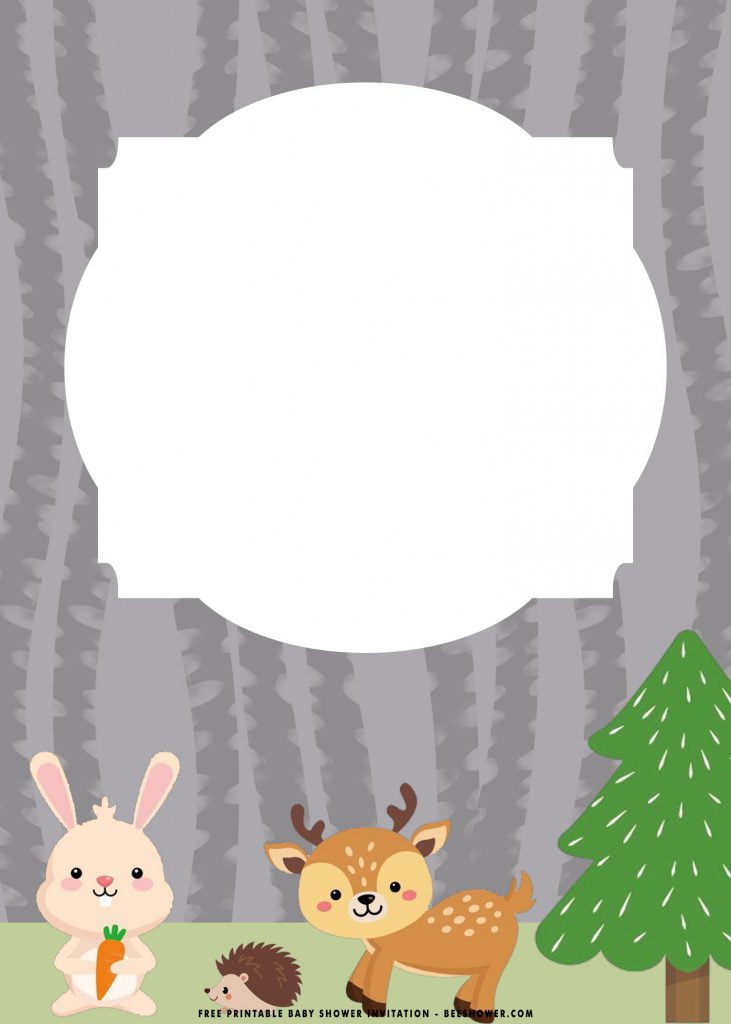 Free Printable Deluxe Woodland Baby Shower Invitation Templates With Cute Little Bunny and Deer