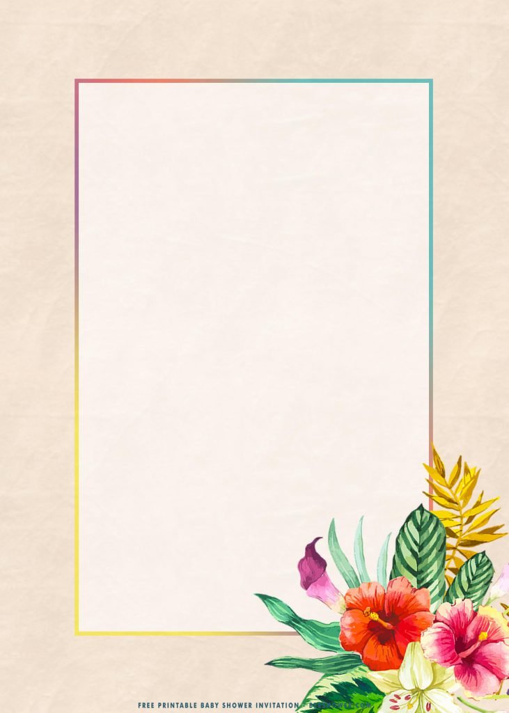 Free Printable Tropical Floral Baby Shower Invitation Templates With Rectangle Shaped Text Box