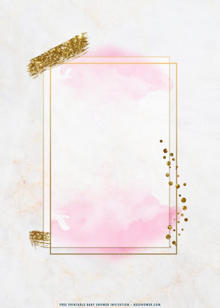 Free Printable Gold Frame On Pink Baby Shower Invitation Templates With Rectangle Text Box