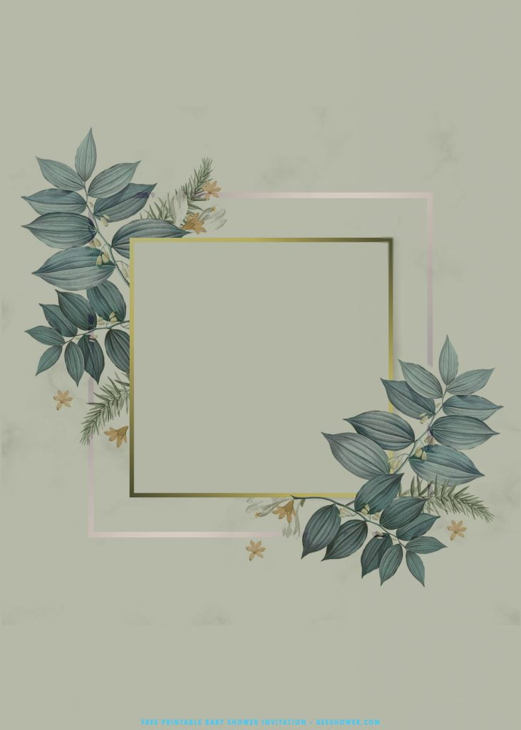 Free Printable Muted Green Foliage Bridal Shower Invitation Templates With Gold Frame