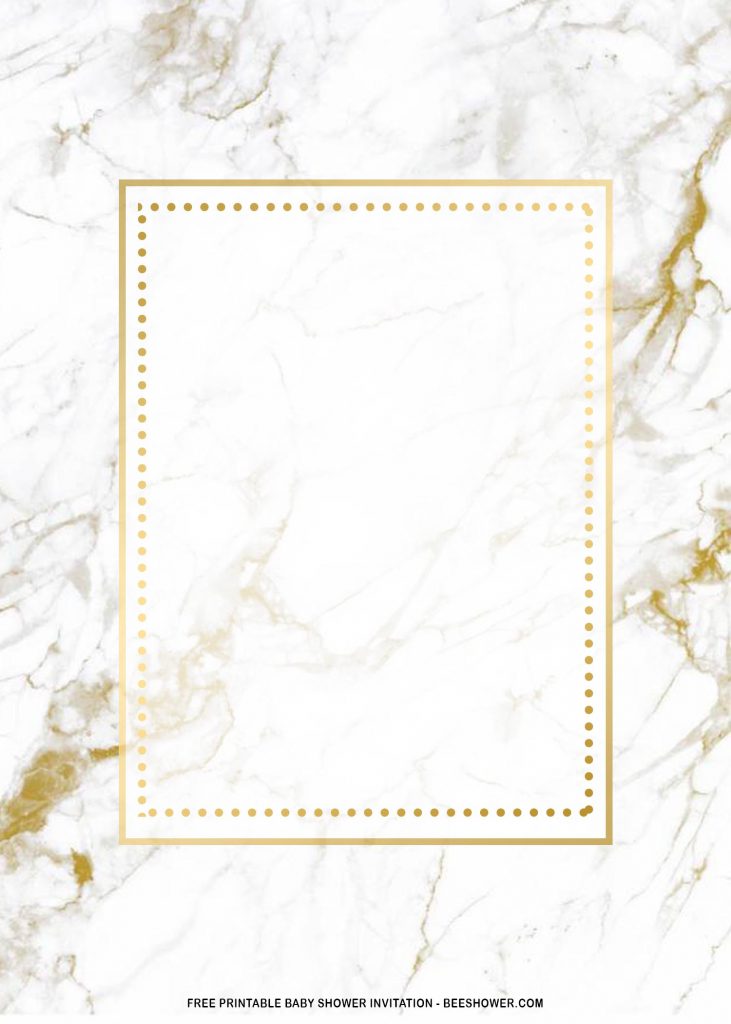 Free Printable Rectangle Golden Frame Baby Shower Invitation Templates With Double Frame on marble