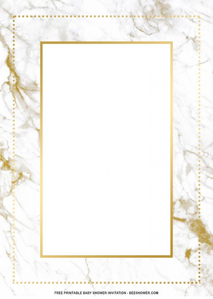Free Printable Rectangle Golden Frame Baby Shower Invitation Templates With Portrait Design