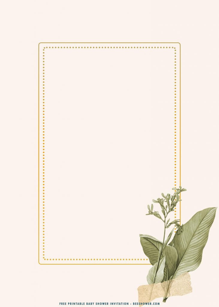 Free Printable Rustic Leafy Baby Shower Invitation Templates With Gold Text Frame