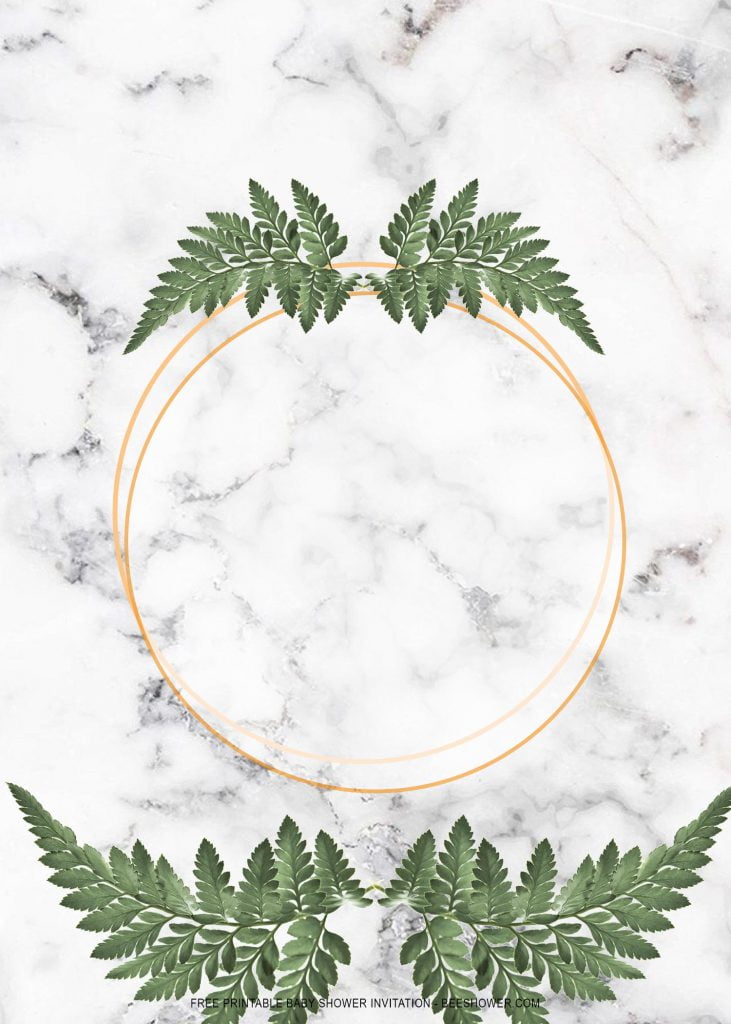 Free Printable Greenery Gold Fern Baby Shower Invitation Templates With Marble Style Background